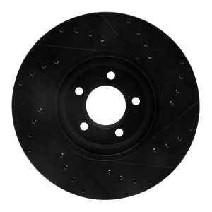 Jaguar S-Type Brake Rotor (1) - Front Left - R1 Concepts - Drilled & Slotted - Black - `03-`05